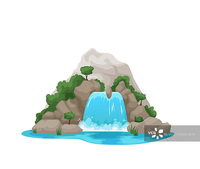 卡通河瀑布与树木水瀑布图片素材