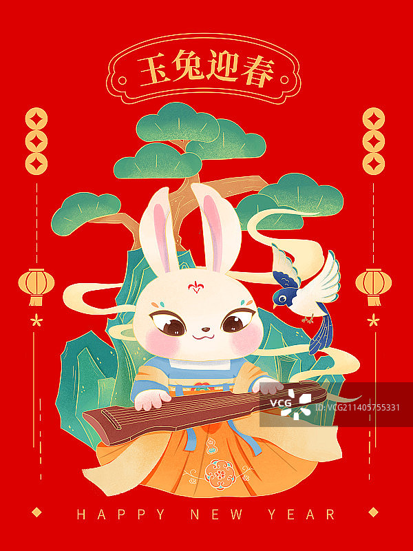 兔年国潮插画图片素材