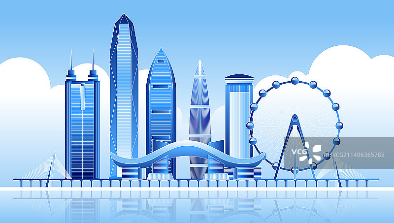 蓝色深圳城市标志建筑矢量插画图片素材