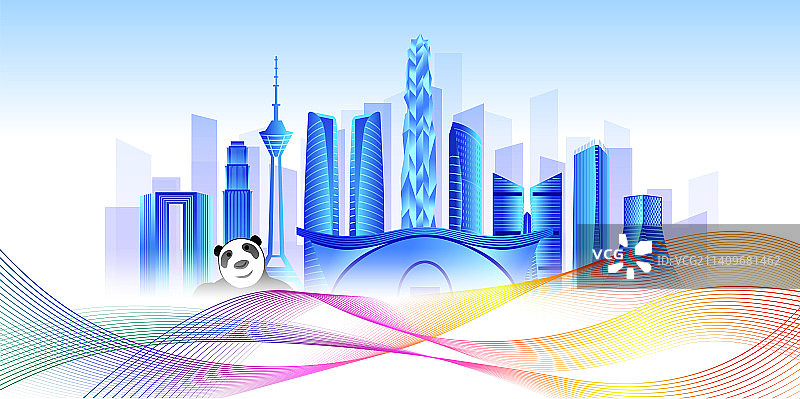 国四川成都市商务城市彩色天际线插画图片素材