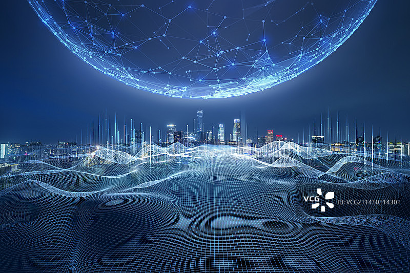未来城市与虚拟网络空间，抽象科技概念背景图片素材