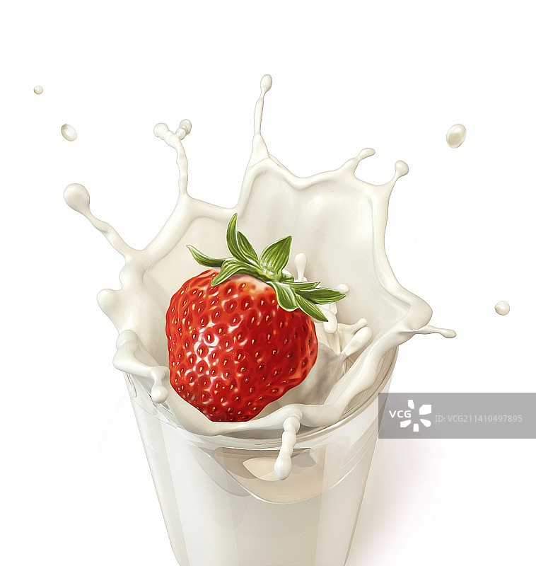 草莓溅到牛奶里，艺术品图片素材
