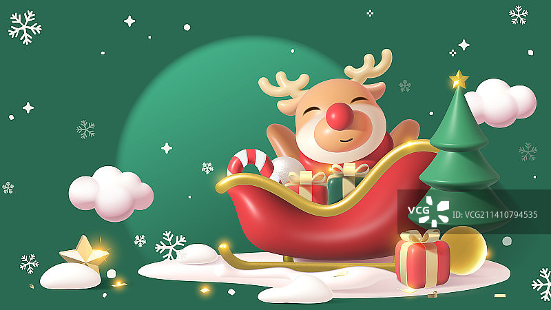 圣诞背景设计可爱的驯鹿和圣诞雪橇图片素材