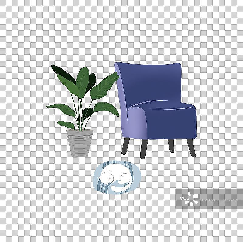 客厅沙发植物猫咪小场景图片素材