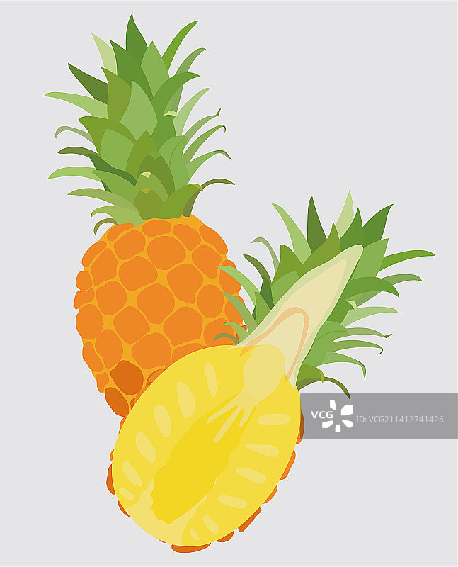 一颗完整的菠萝和切开一半的菠萝图片素材