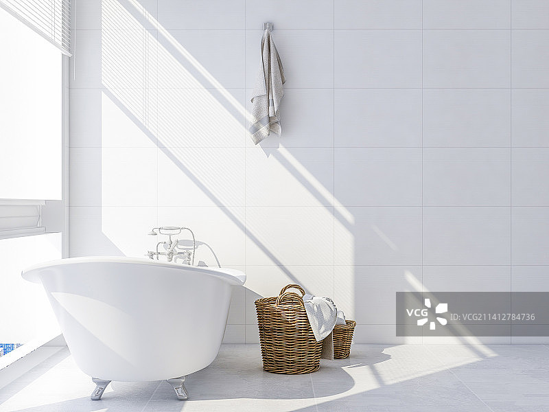 带有浴缸、马桶、洗手台的宽敞明亮的现代浴室设计图片素材