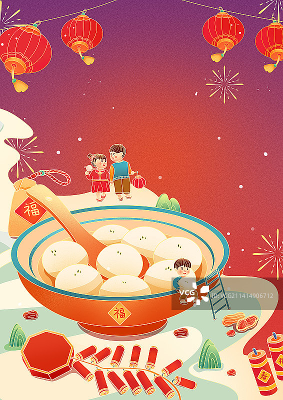 传统国画元宵节新年节日插画图片素材