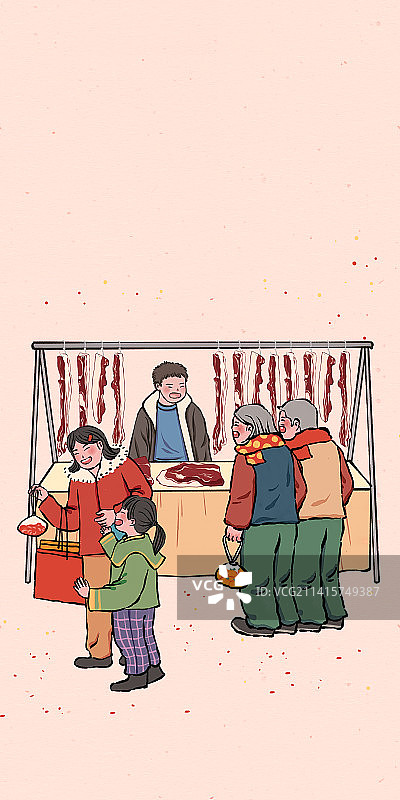 春节年俗插画腊月二十七买年货图片素材
