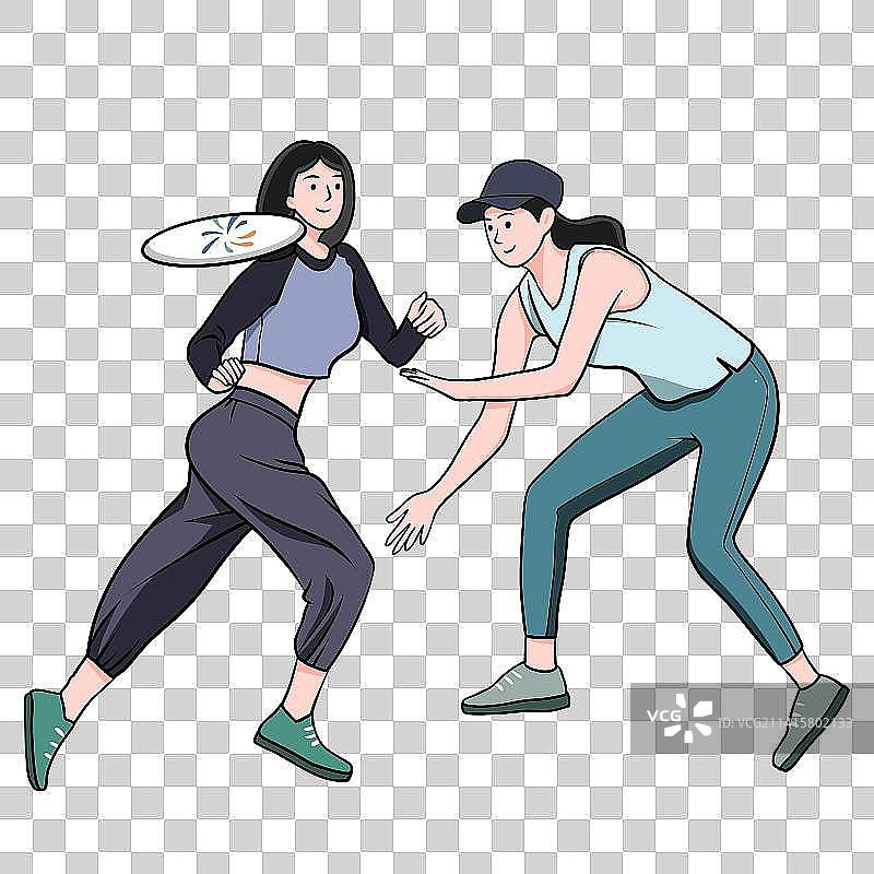 飞盘运动两个女生健身插画元素图片素材