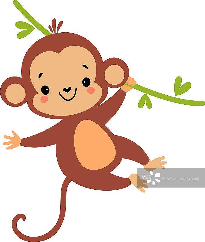可爱好玩的猴子，长长的尾巴挂在上面图片素材