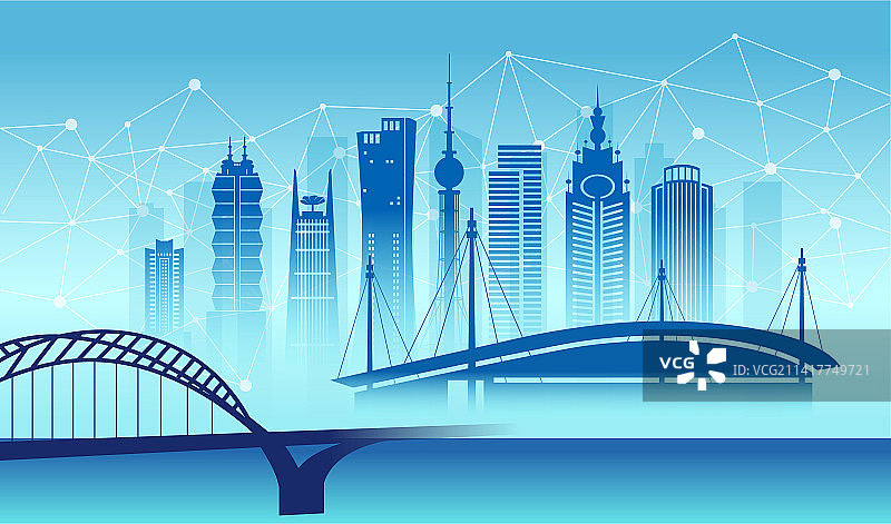 中国河南省洛阳市城市数据5G网络插画蓝色图片素材
