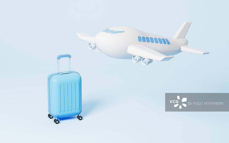 卡通飞机和行李箱场景3D渲染图片素材