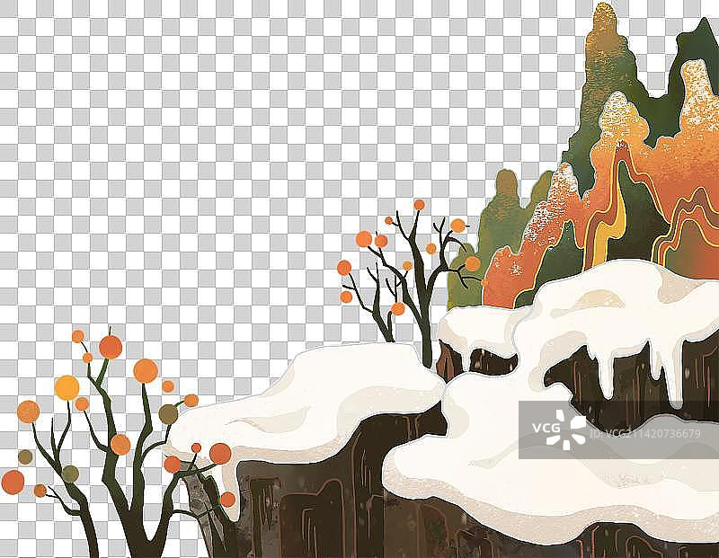 冬天雪后的岩石和树木图片素材