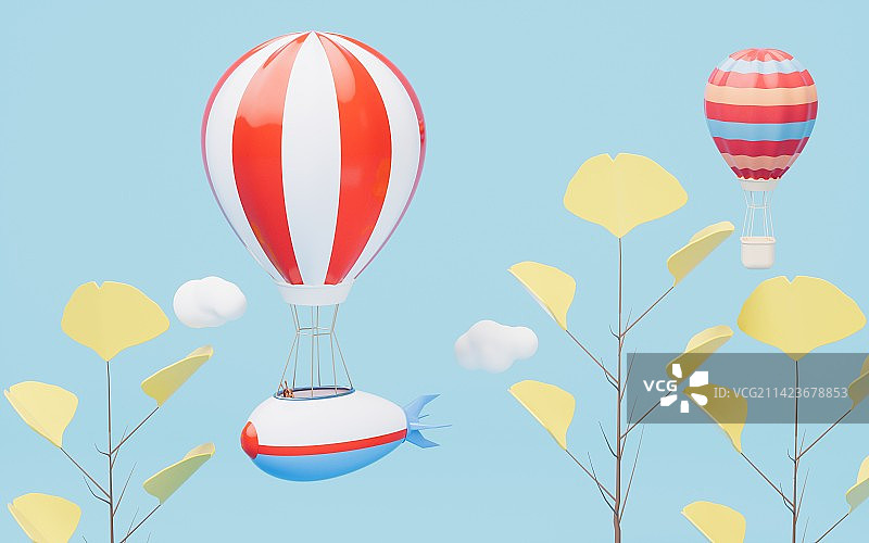 3D渲染飞行的热气球图片素材