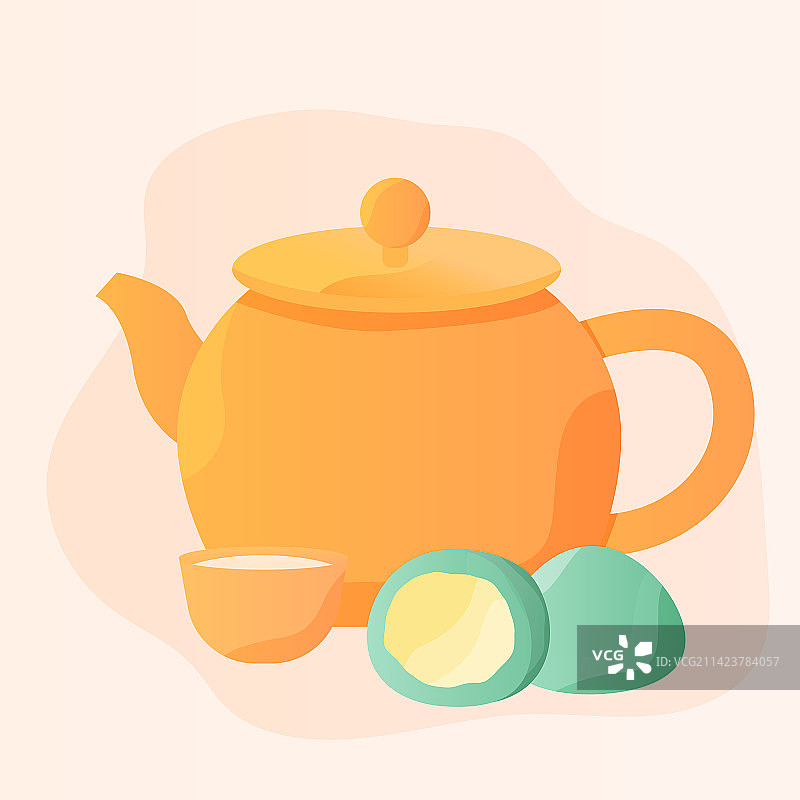 茶壶青团美食扁平插画图片素材