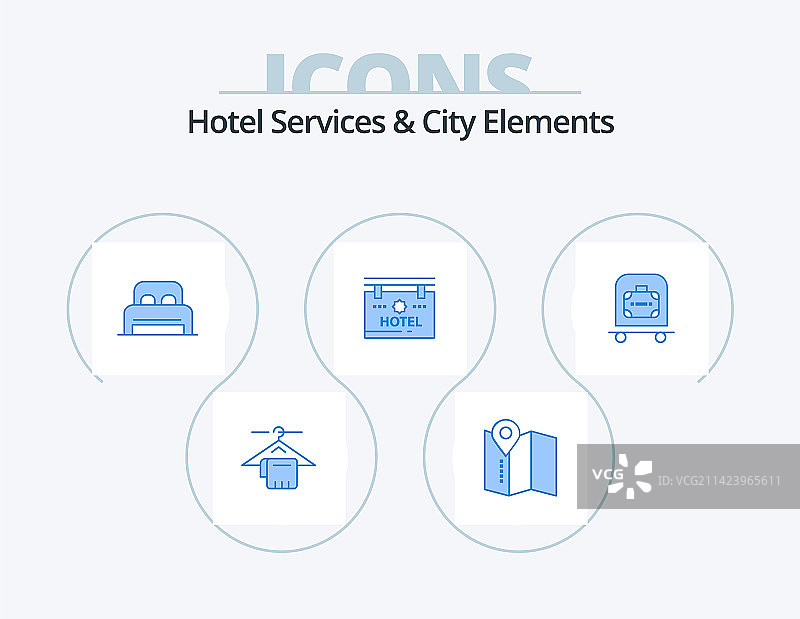 酒店服务和城市元素蓝色图标包5图片素材