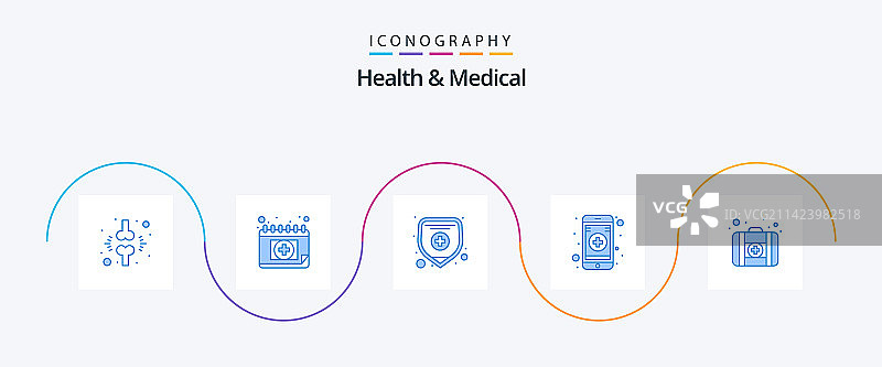 健康和医疗蓝色5图标包包括图片素材