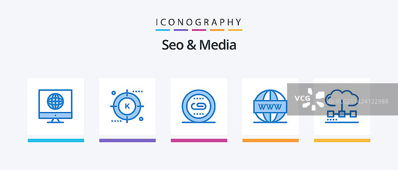 Seo和媒体蓝5图标包包括Seo图片素材