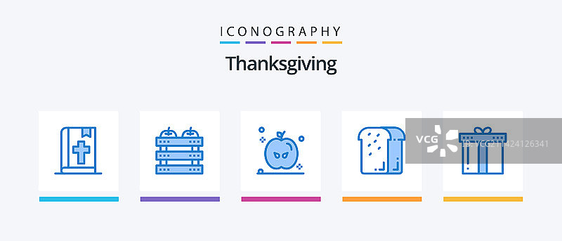 感恩节蓝色5图标包包括晚餐图片素材