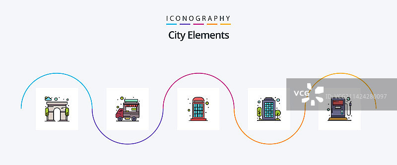 城市元素线填平5个图标包图片素材