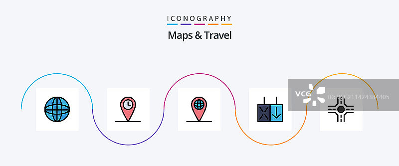 地图和旅行线填平5图标包图片素材