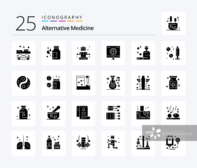 替代医学25固体字形图标包图片素材