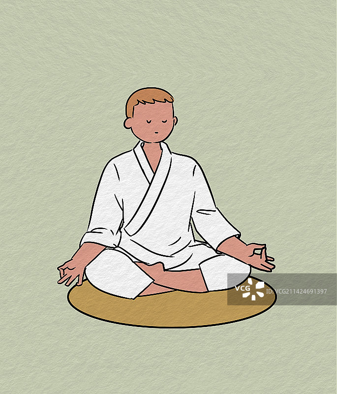 冥想打坐思考瑜伽生活方式男青年卡通小清新插画图片素材