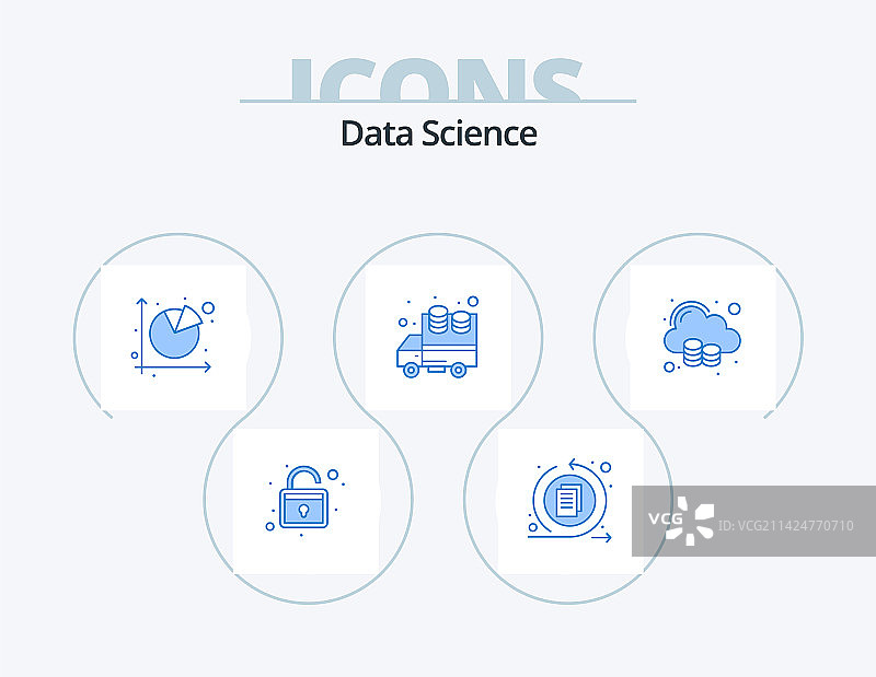 数据科学蓝色图标包5个图标设计大图片素材