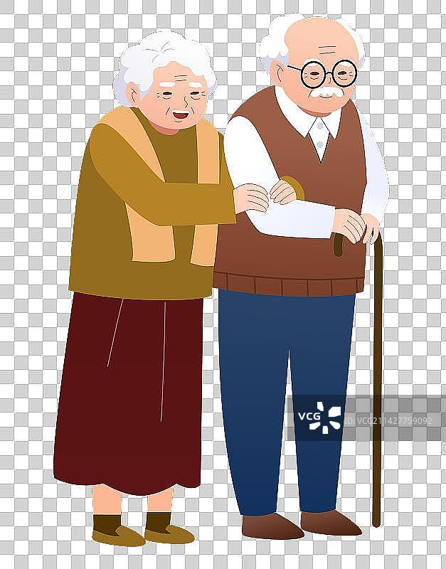 两个老人互相搀扶卡通插画元素图片素材