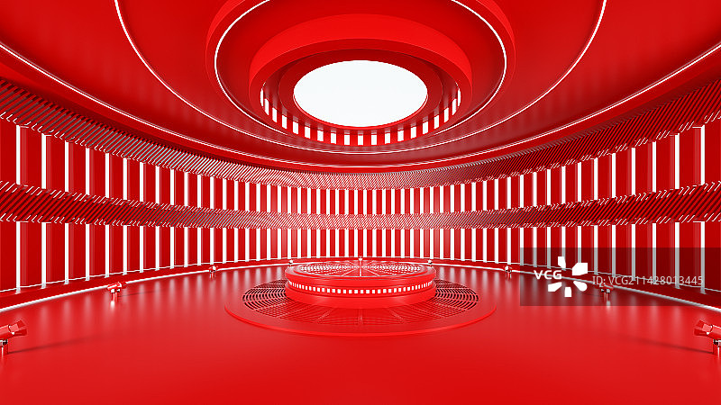 3D渲染大红色人造空间电商背景图片素材
