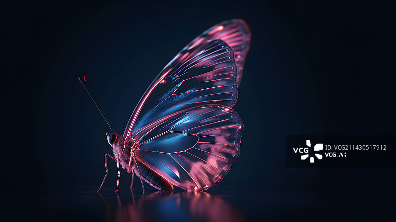 【AI数字艺术】发光的玻璃材质的蝴蝶图片素材