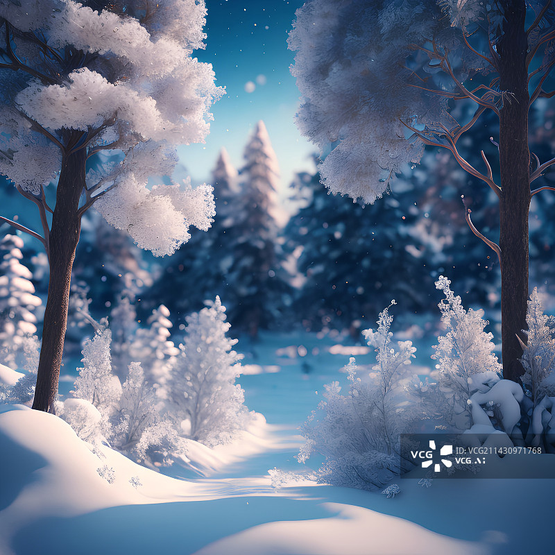 【AI数字艺术】冬季，冰雪中的森林图片素材