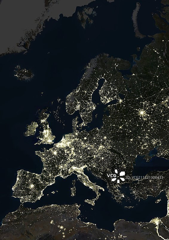 欧洲的夜晚，卫星图像图片素材