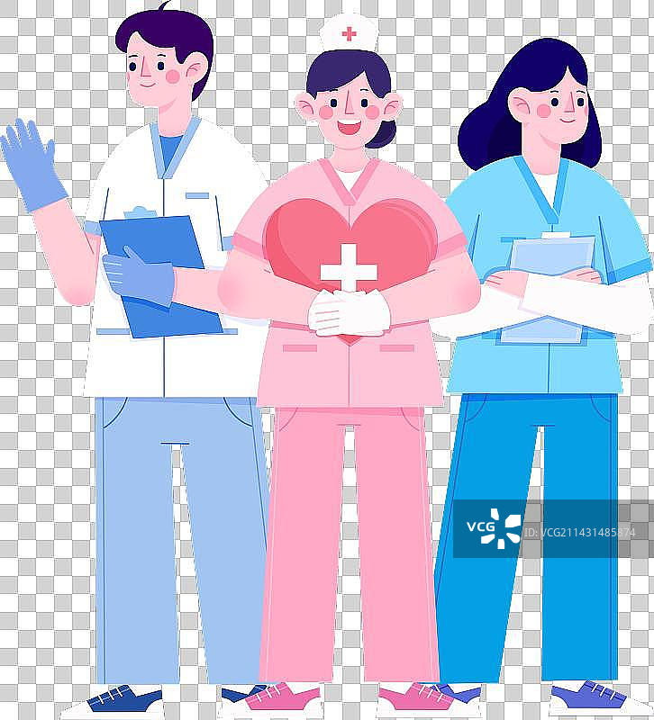 国际护士节-医生护士温馨守护健康矢量人物图片素材