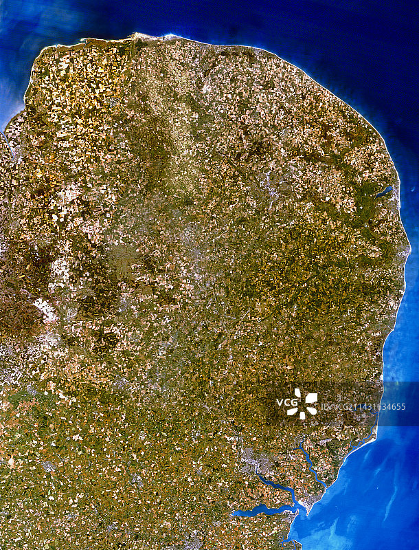 英国东安格利亚的真彩色卫星图像图片素材