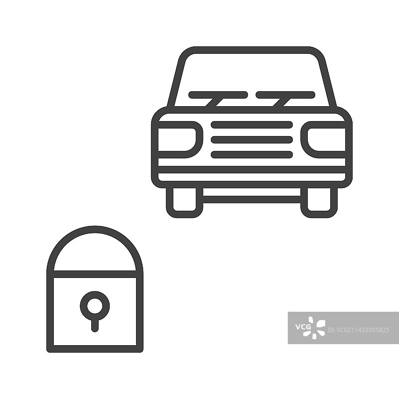 闭锁汽车共享汽车锁概念线图标或图片素材