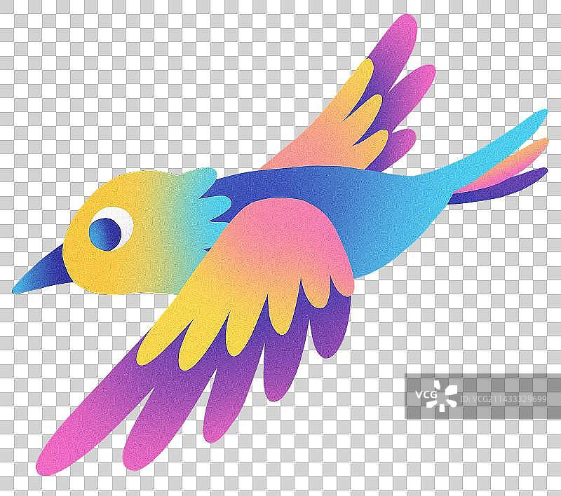 小鸟侧面展翅飞翔可爱彩色渐变弥散风动物透明底图片素材