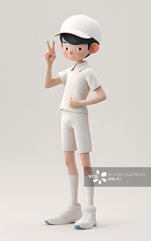 【AI数字艺术】身穿白色运动服的年轻人3D卡通人物图片素材