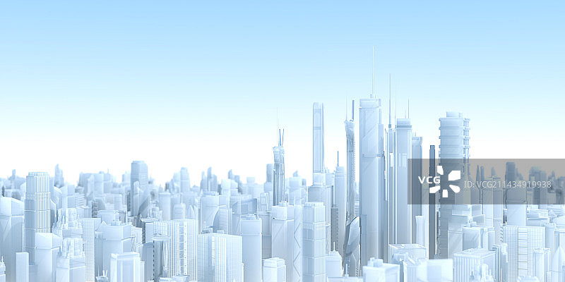 3D城市天际线的高角度视角图片素材
