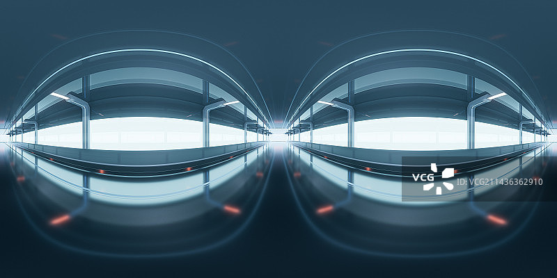 蓝色未来感隧道360度VR全景图3D渲染图片素材