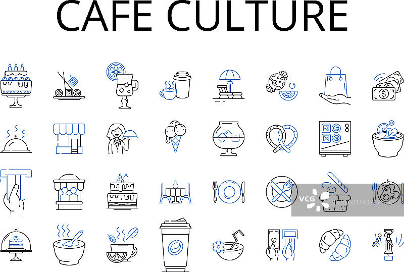 咖啡馆文化线图标集合美食场景图片素材
