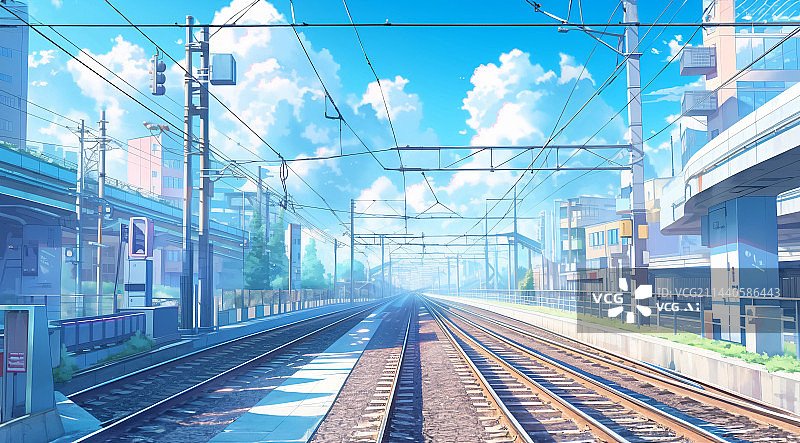 【AI数字艺术】高铁的铁轨上插画背景图片素材