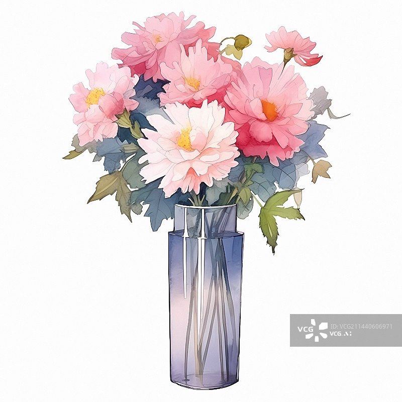 【AI数字艺术】一束水彩风格的花瓶图片素材
