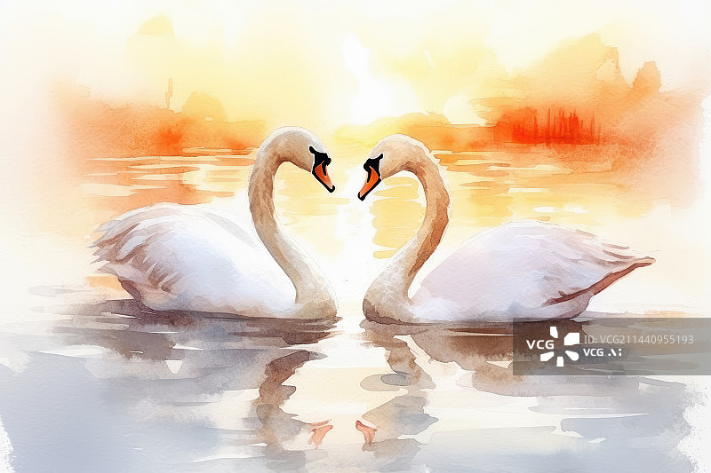 【AI数字艺术】两只白天鹅的爱情图片素材