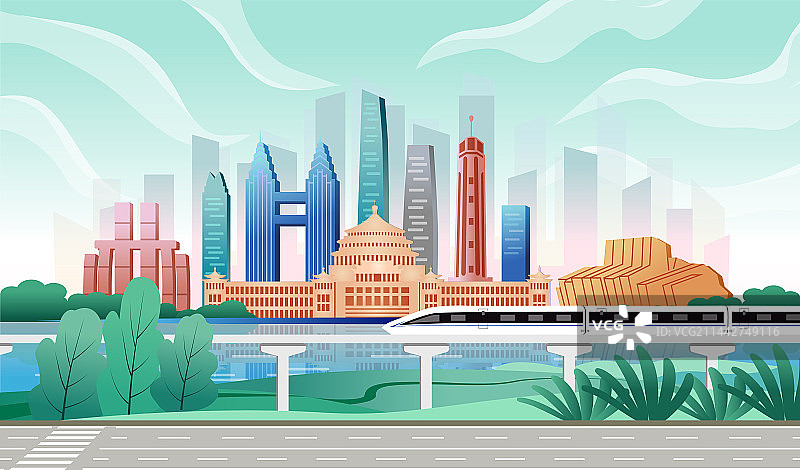 中国重庆市商务科技城市彩色插画图片素材