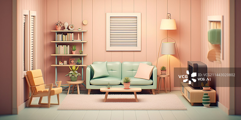 【AI数字艺术】三维渲染现代风格客厅布置2.5D图片素材