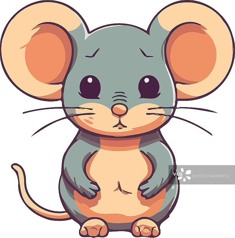 毛茸茸的老鼠坐在可爱的胡须和尾巴图片素材