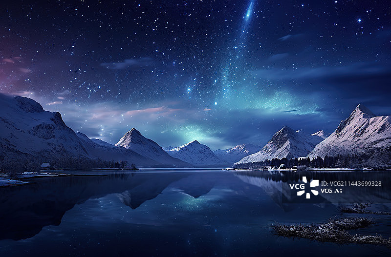 【AI数字艺术】夜幕下的湖光山色图片素材