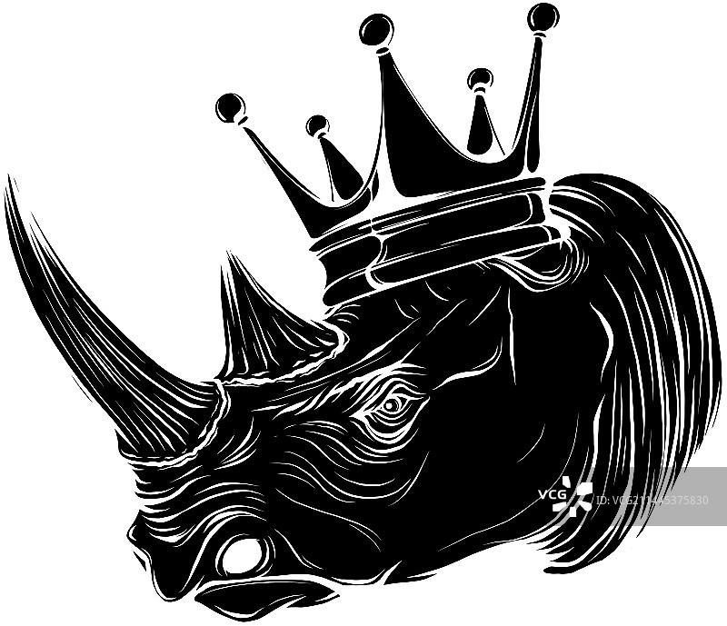 黑色轮廓的犀牛头与皇冠图片素材