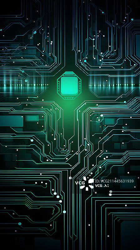 【AI数字艺术】绿色科技抽象芯片核心概念背景图片素材